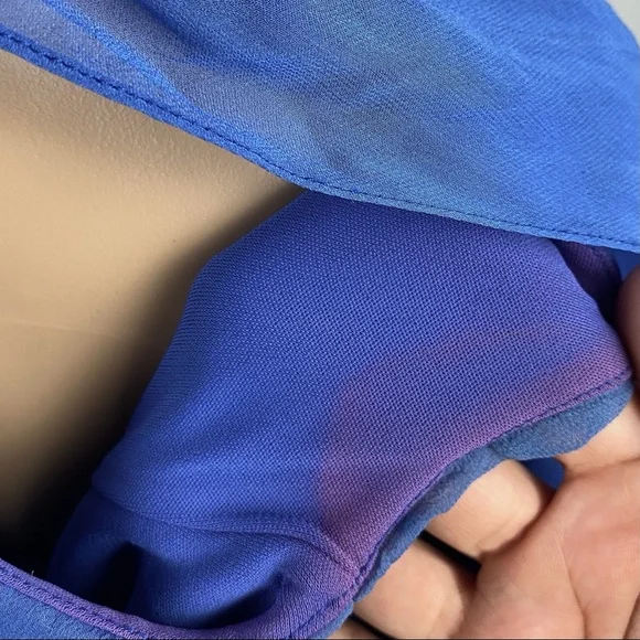 ALICE + OLIVIA BLUE ONE-SHOULDER CHIFFON DRAPED MINI DRESS - Picture 11 of 12